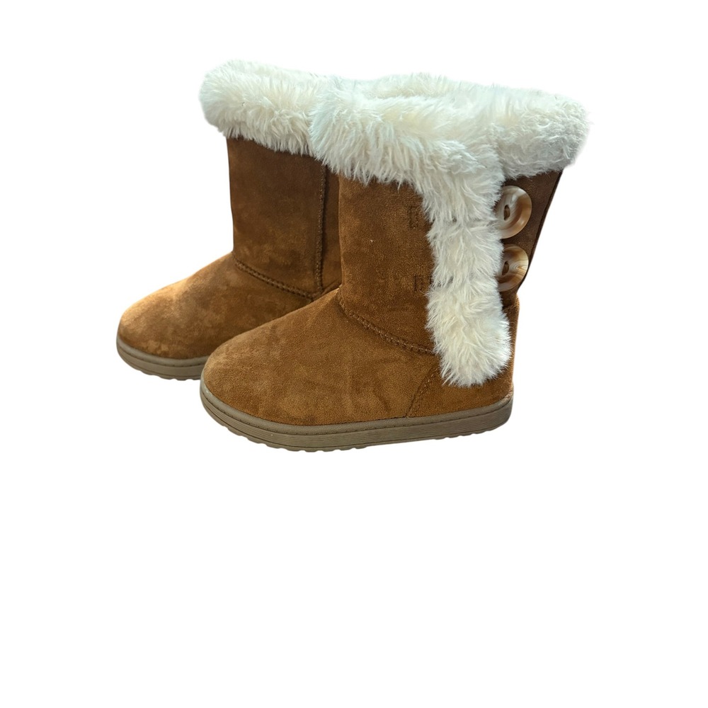 Jumping Beans Toddler Girls Tan Faux Suede Fur Trim Winter Boots Size 8 Toddler